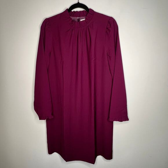 J. Crew Purple Ruffle Collar Long Sleeve Shift Mini Dress Size 6 - Picture 7 of 9